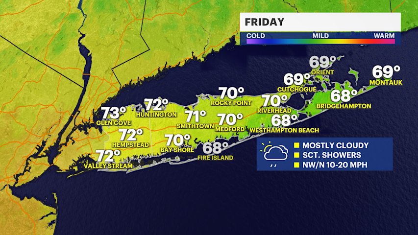 Video thumbnail for Temperatures dropping into the weekend, tracking showers and gusty winds for Long Island