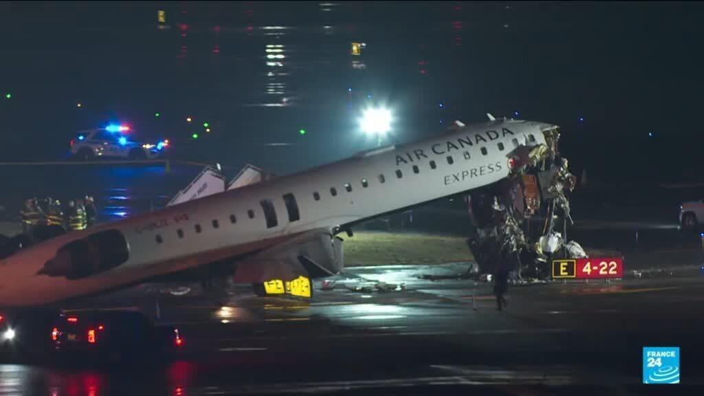 Video thumbnail for Plane collides with firefighting truck at New York City's LaGuardia airport