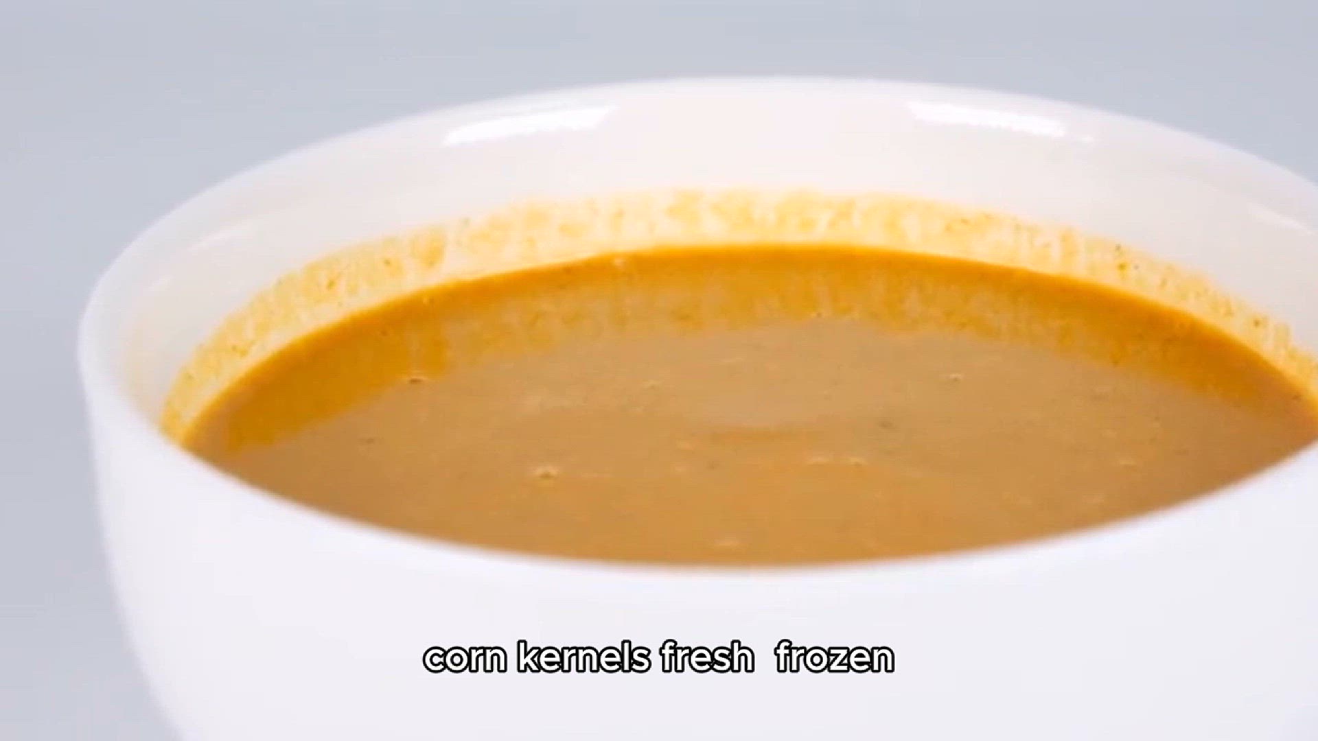 Video thumbnail for creamy corn soup.