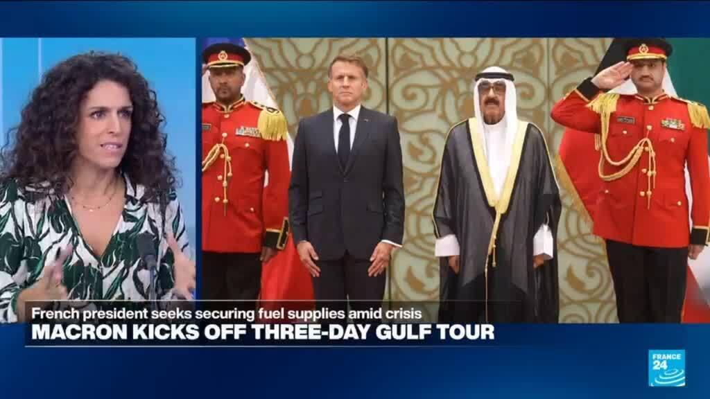 Video thumbnail for Macron kicks off three-day Gulf tour, seeks securing fuel supplies amid crisis
