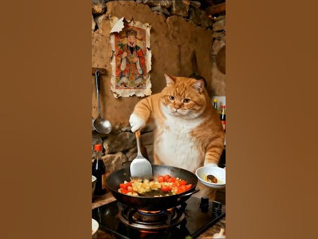 Video thumbnail for Chef Cat's Rainy Day Tomato Feast! 🍅🐱☔️ #CatChef #CuteCats #AIArt #FunnyAnimals #TomatoEggStirFry