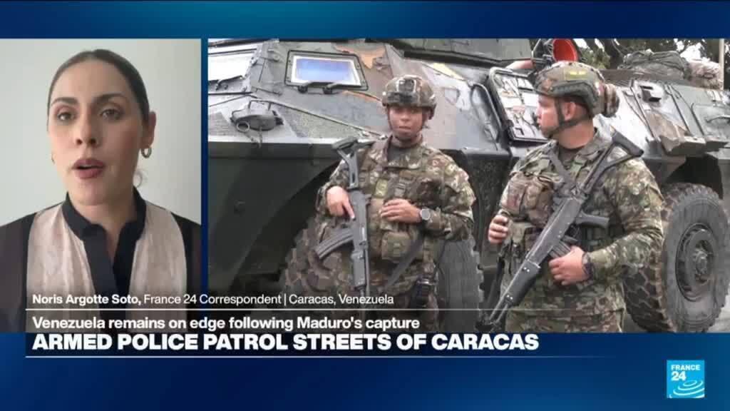 Video thumbnail for Armed police patrol streets of Caracas as CIA reportedly advises to keep Maduro loyalists in power