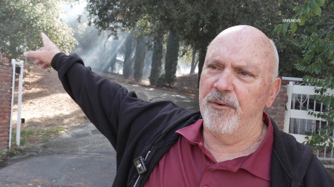 Video thumbnail for US, Los Angeles: Santa Clarita Bike Wildfire Threatens Homes Resident Reacts With Sound On Tape Part 2.