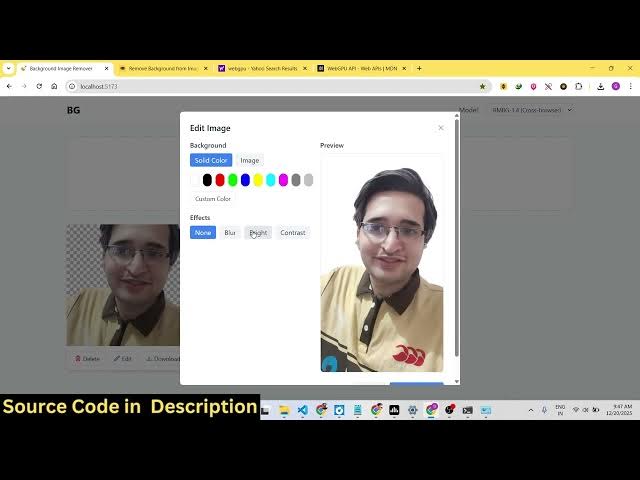 Video thumbnail for I Built React.js AI Image Background Remover Web App Using WebGPU  Canva & Remove.bg Killer