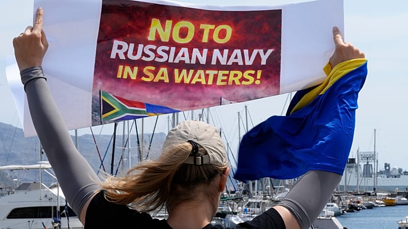 Video thumbnail for Ukrainians protest against Russian participation in navy drills in South Africa