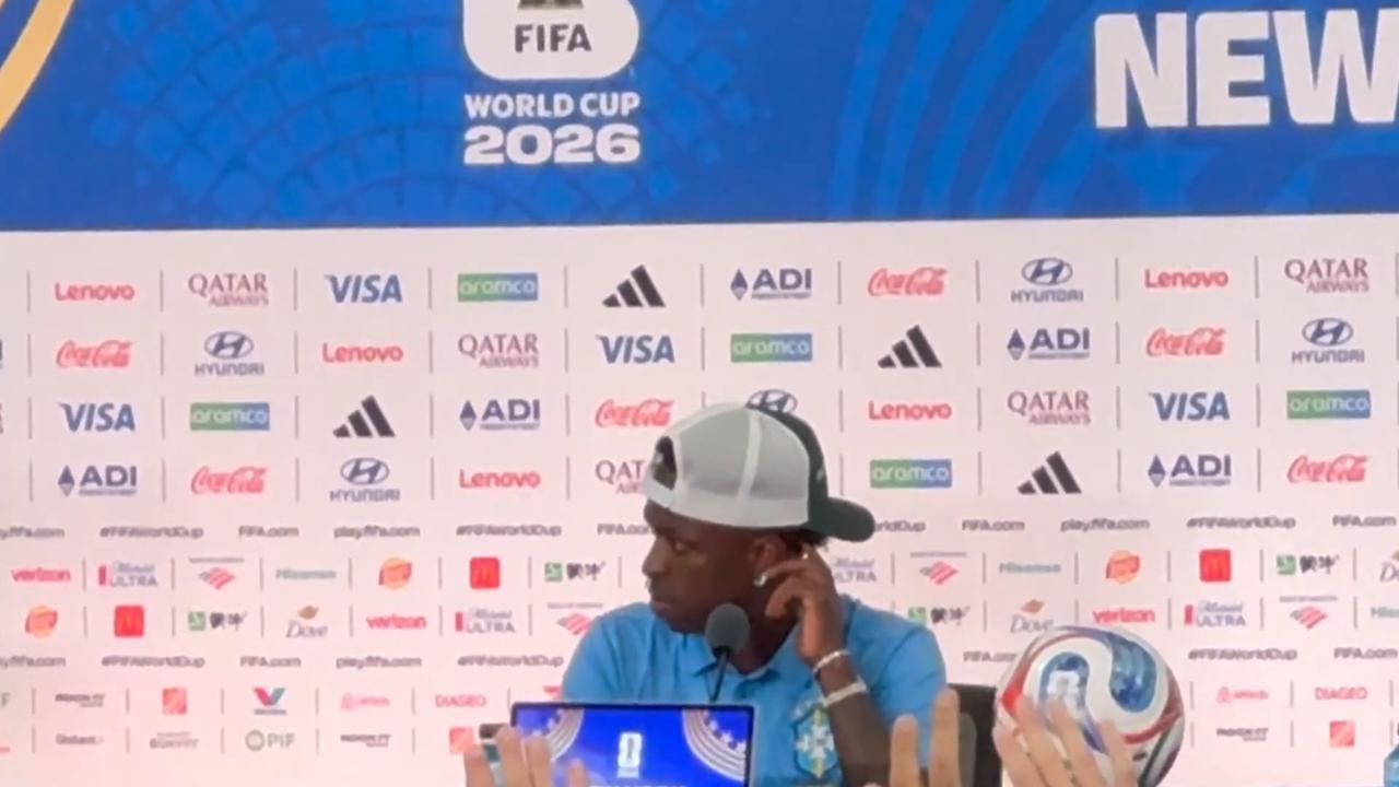 Video thumbnail for US: Brazil's Ancelotti and Vinicius Junior address media ahead of World Cup opener against Morocco.