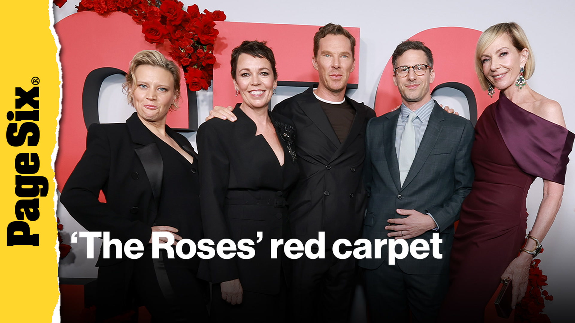 Video thumbnail for Olivia Colman, Benedict Cumberbatch, Andy Samberg and more stars at 'The Roses' premiere