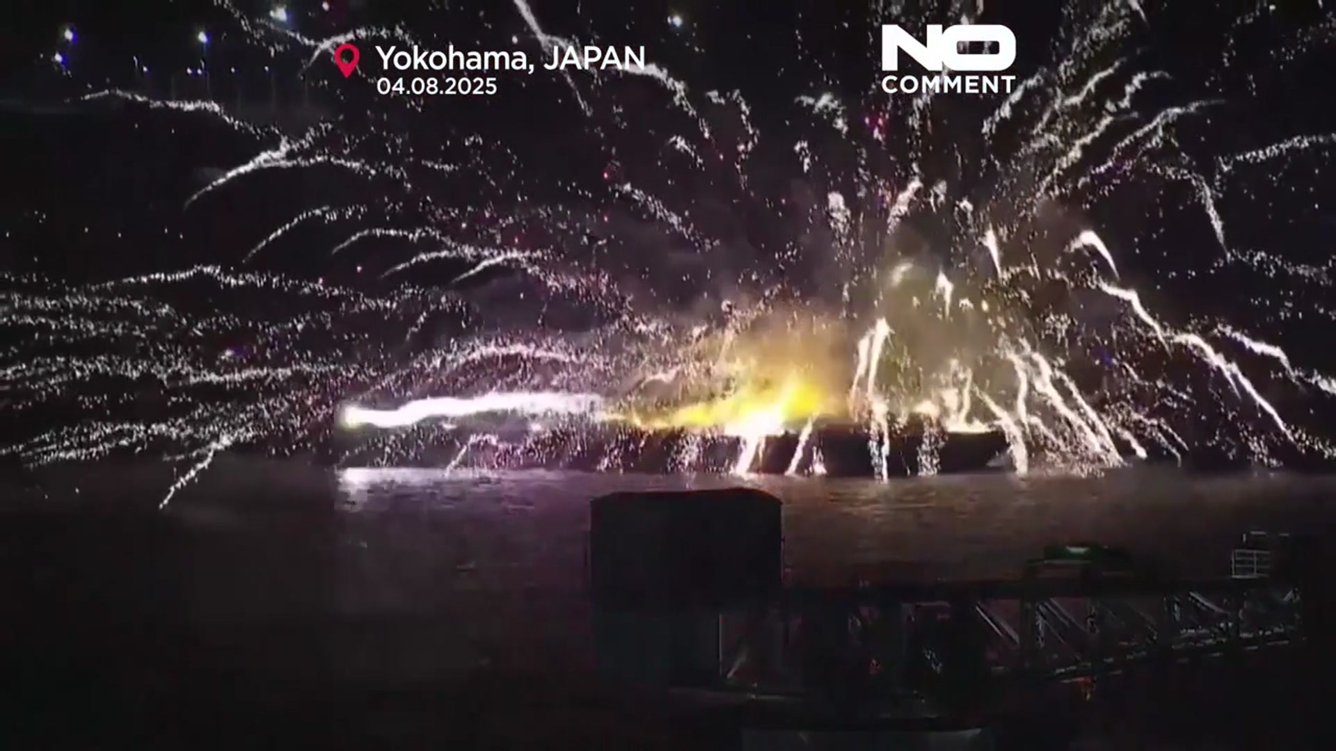 'Video thumbnail for Two fireworks boats catch fire during Yokohama festival'