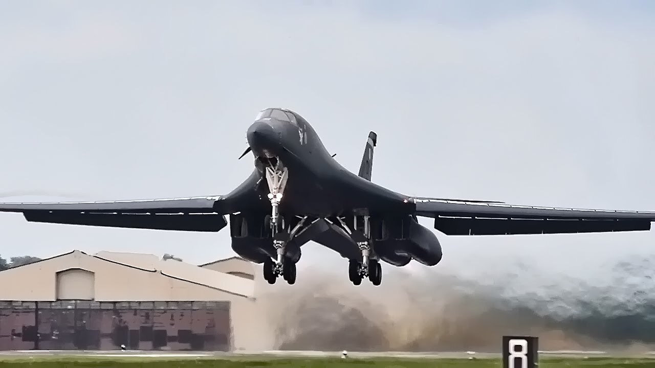 Video thumbnail for B-1B Lancer Bombers Takeoff In The United Kingdom