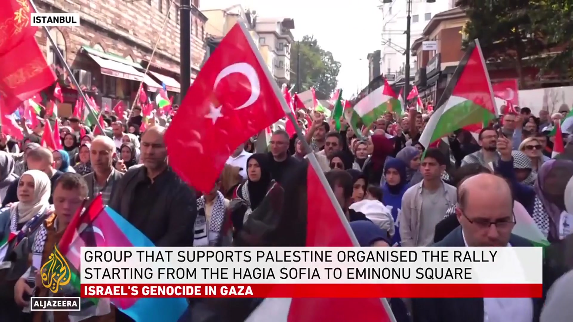 'Video thumbnail for Protesters flood Istanbul streets, demanding end to Israel’s war on Gaza'