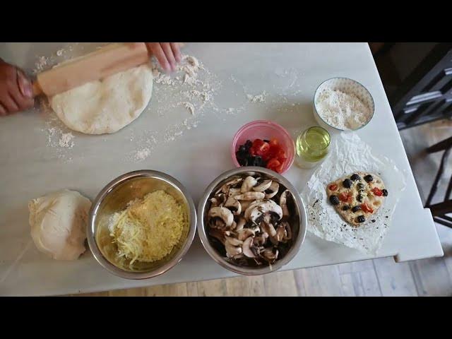 Video thumbnail for Homemade Focaccia Heaven: Olives & Tomatoes Delight!