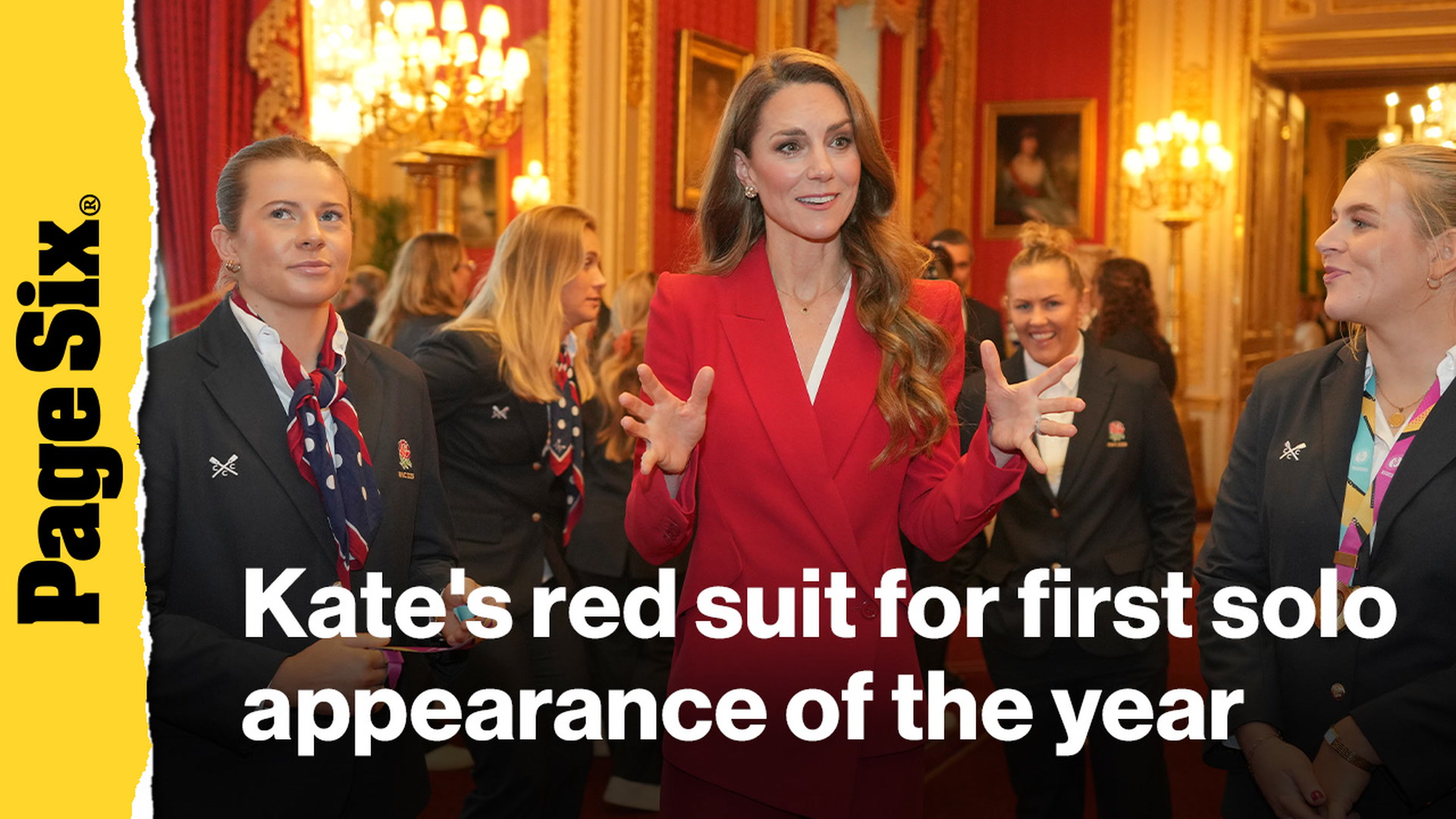 Video thumbnail for Kate Middleton wears red power suit for her first solo royal appearance of the year