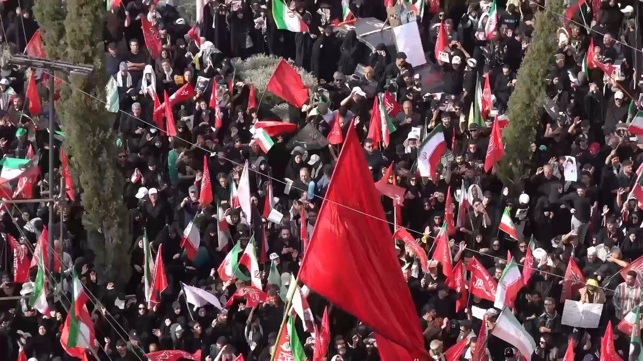 Video thumbnail for Iran: Body of Iran’s former Supreme Leader Khamenei carried in Tehran funeral procession (3).