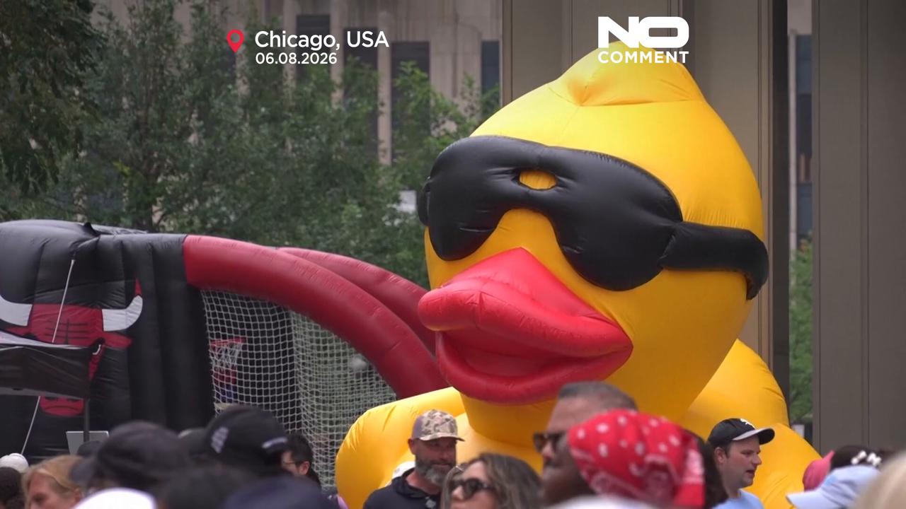Video thumbnail for 90,000 rubber ducks race down Chicago River for charity