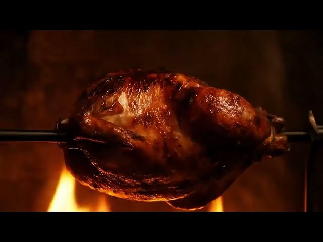 Video thumbnail for Roasted Turkey Over Open Fire | Relaxing Cooking Ambience with Fireplace Sounds & Soft Music