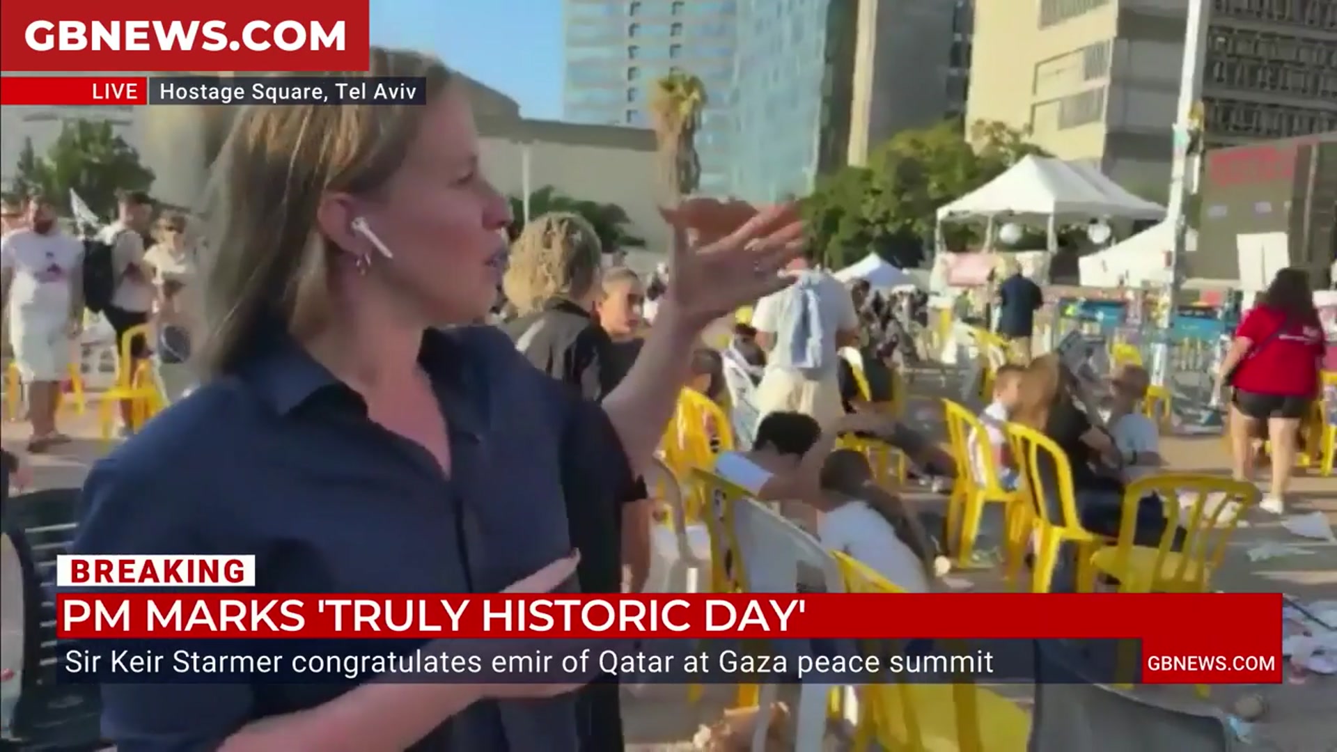 'Video thumbnail for WATCH: Audrey MacAlpine reports from the 'festive atmosphere' at Hostage Square in Tel Aviv'