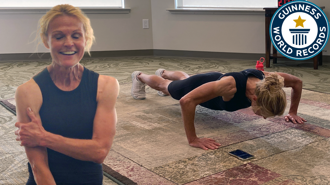 'Video thumbnail for American Grandma sets new record for most push ups in one hour'