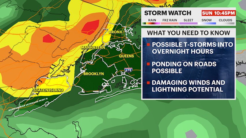 Video thumbnail for STORM WATCH: Storm risk increases across The Bronx Sunday night before sunny Monday