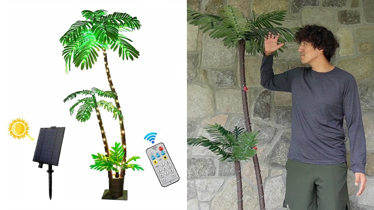 Video thumbnail for Solar Lighted Artificial Palm Tree Review