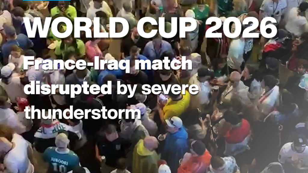 Video thumbnail for World Cup 2026: France-Iraq match disrupted amid thunderstorm