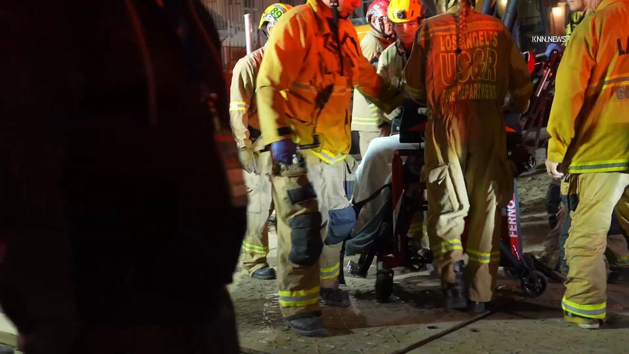 Video thumbnail for US, Los Angeles: North Hollywood Man Trapped In Construction Site Hole Part 3.