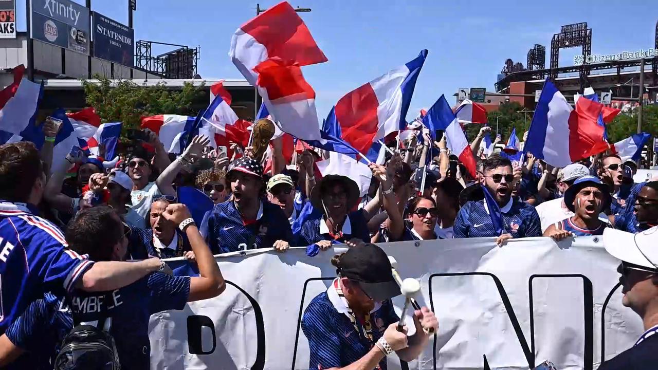 Video thumbnail for US: French fans gather at Philadelphia stadium ahead of World Cup clash with Paraguay.