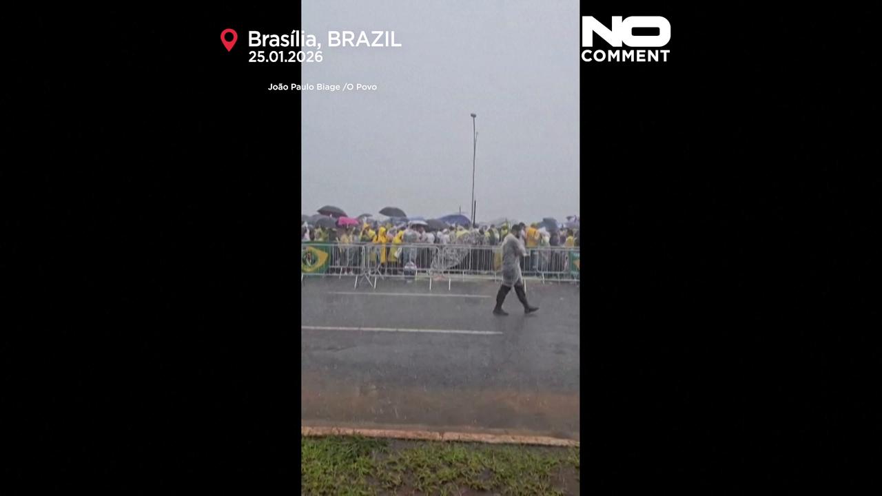 Video thumbnail for Video shows moment lighting strikes Bolsonaro supporters in Brazil