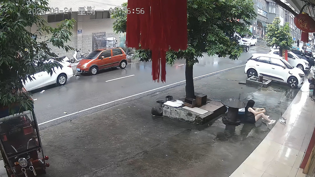 Video thumbnail for Woman Uses Umbrella to Catch Falling Cat in Guangxi