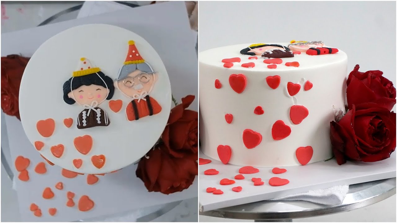 'Video thumbnail for Love cake with rose flowers | Beautiful love cake for parental celebration'