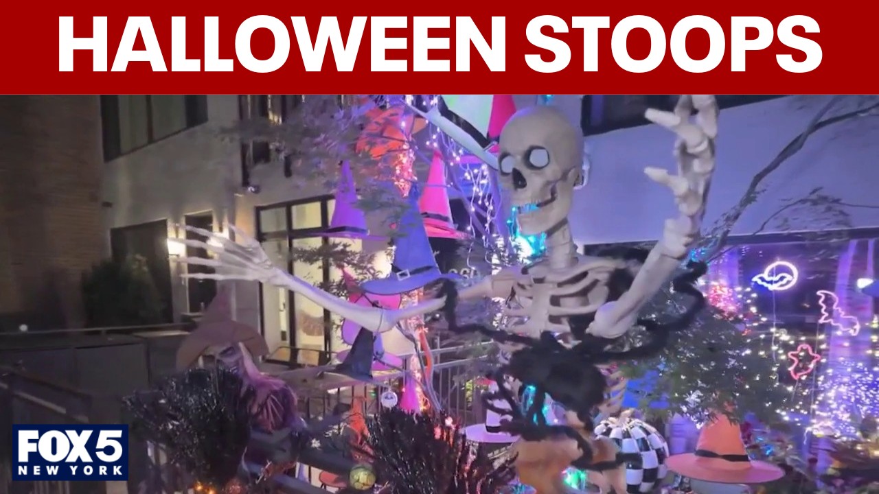 Video thumbnail for New Yorkers go all out for Halloween with spooky stoop displays