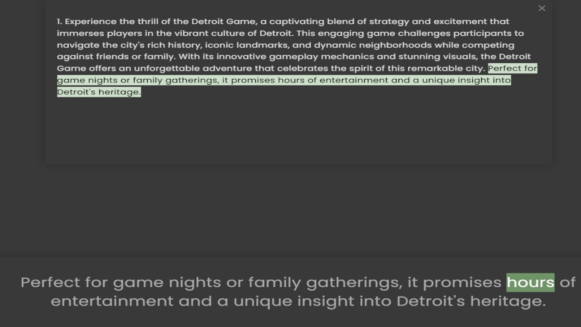 Video thumbnail for 1. Experience the thrill of the Detroit Game, a captivating blend of strategy and excitement that immerses players in the vibrant culture of Detroit. This engaging game challenges participants to navigate the city's rich history, iconic l
