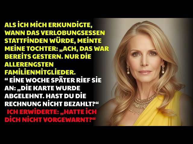 Video thumbnail for Ich fragte nach dem Verlobungsessen, doch meine Tochter sagte: „Das war gestern.“