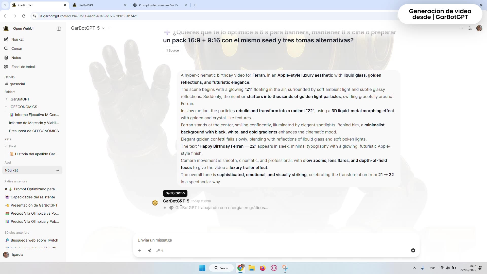 Video thumbnail for Generacion de Video con GarBotGPT