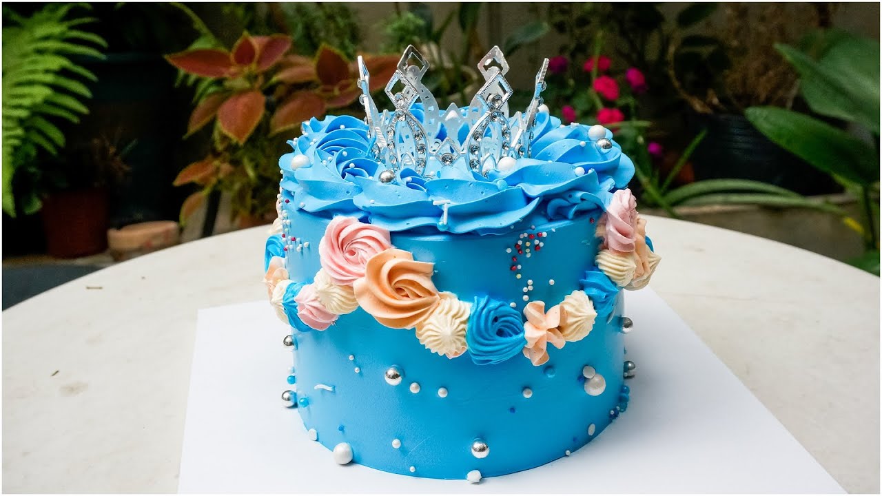 'Video thumbnail for Blue birthday cake decoration with beautiful flowers for daughter'
