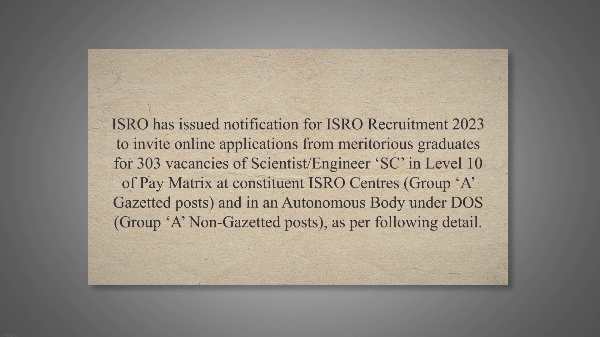 Video thumbnail for ISRO RECRUITMENT 2023 – 303 VACANCIES OF SCIENTIST/ENGINEER 'SC' » Pakki Sarkari Jobs