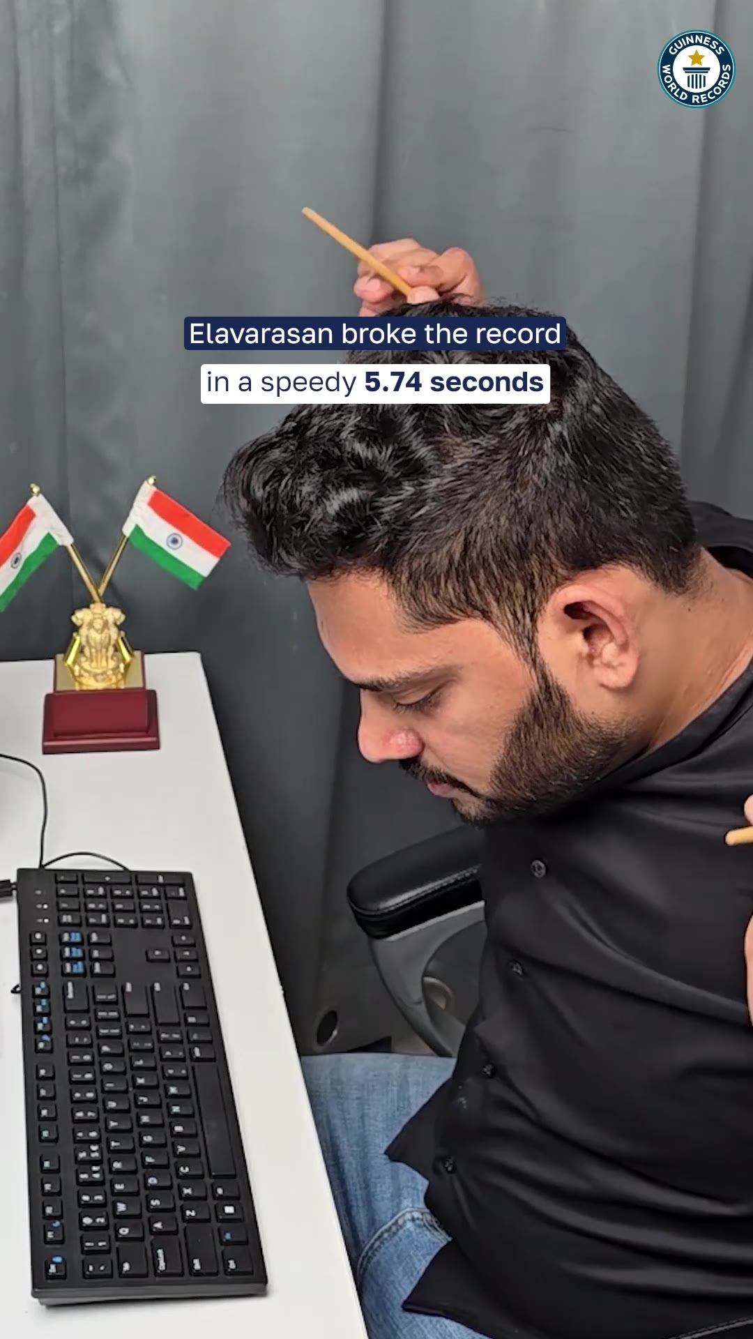 Video thumbnail for Elavarasan sets typing record using chopsticks in seconds