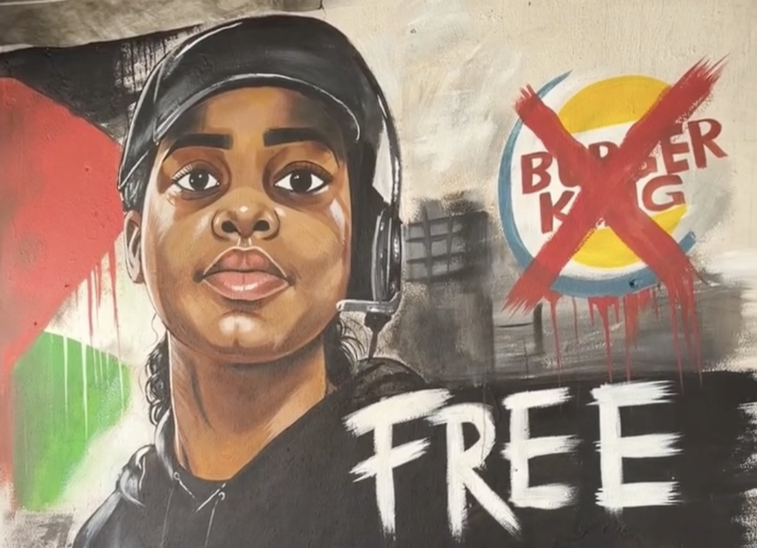 Video thumbnail for Gaza mural for Burger King worker fired for shouting ‘Free Palestine’