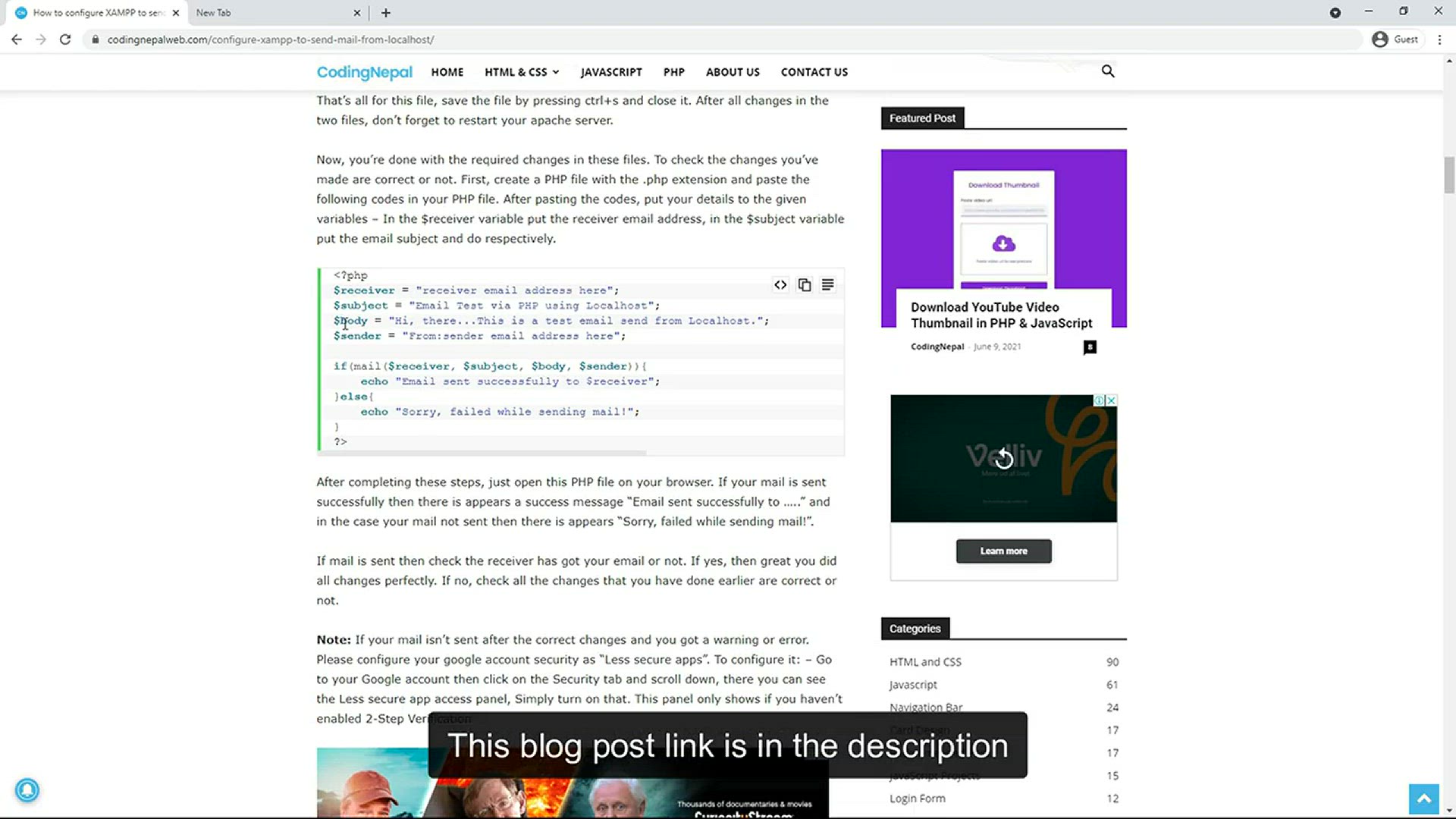 'Video thumbnail for How to Configure XAMPP to Send Mail from Localhost in PHP?'