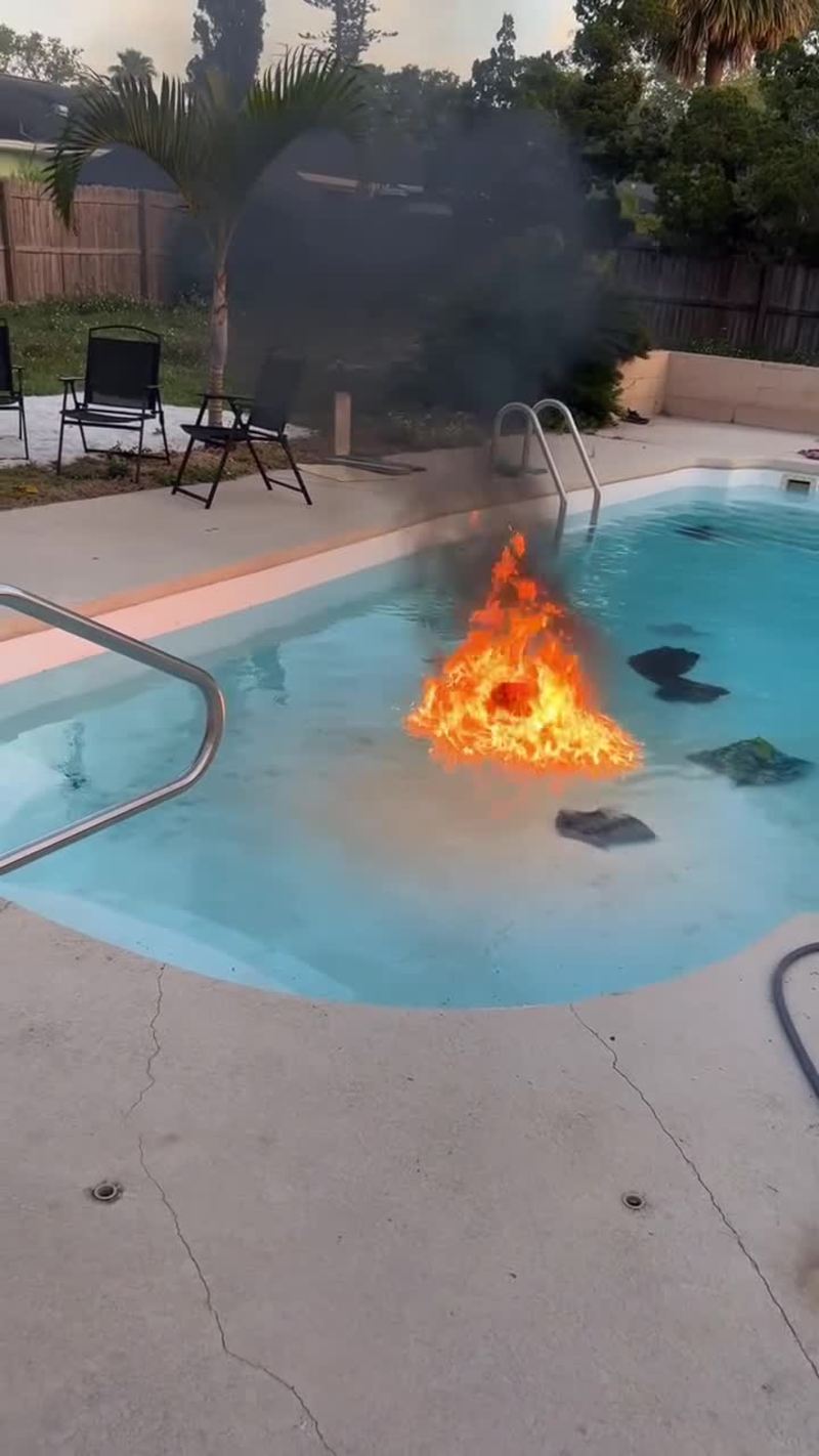 Video thumbnail for Man Dives into Burning Backyard Pool