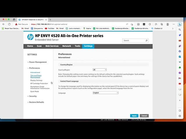 Video thumbnail for How to change region on HP Envy 4520 series / Change country of HP Envy 4520 series printer
