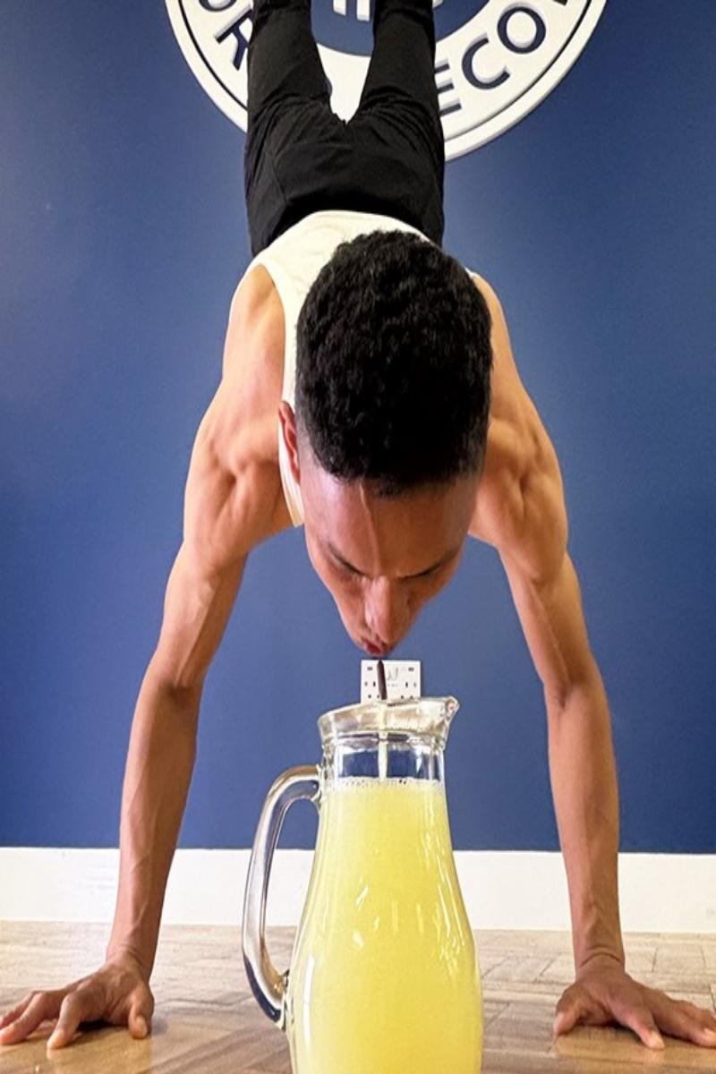 Video thumbnail for Fastest time to drink 500ml of lemon juice (handstand) - 24 seconds by Hari Chandra Giri