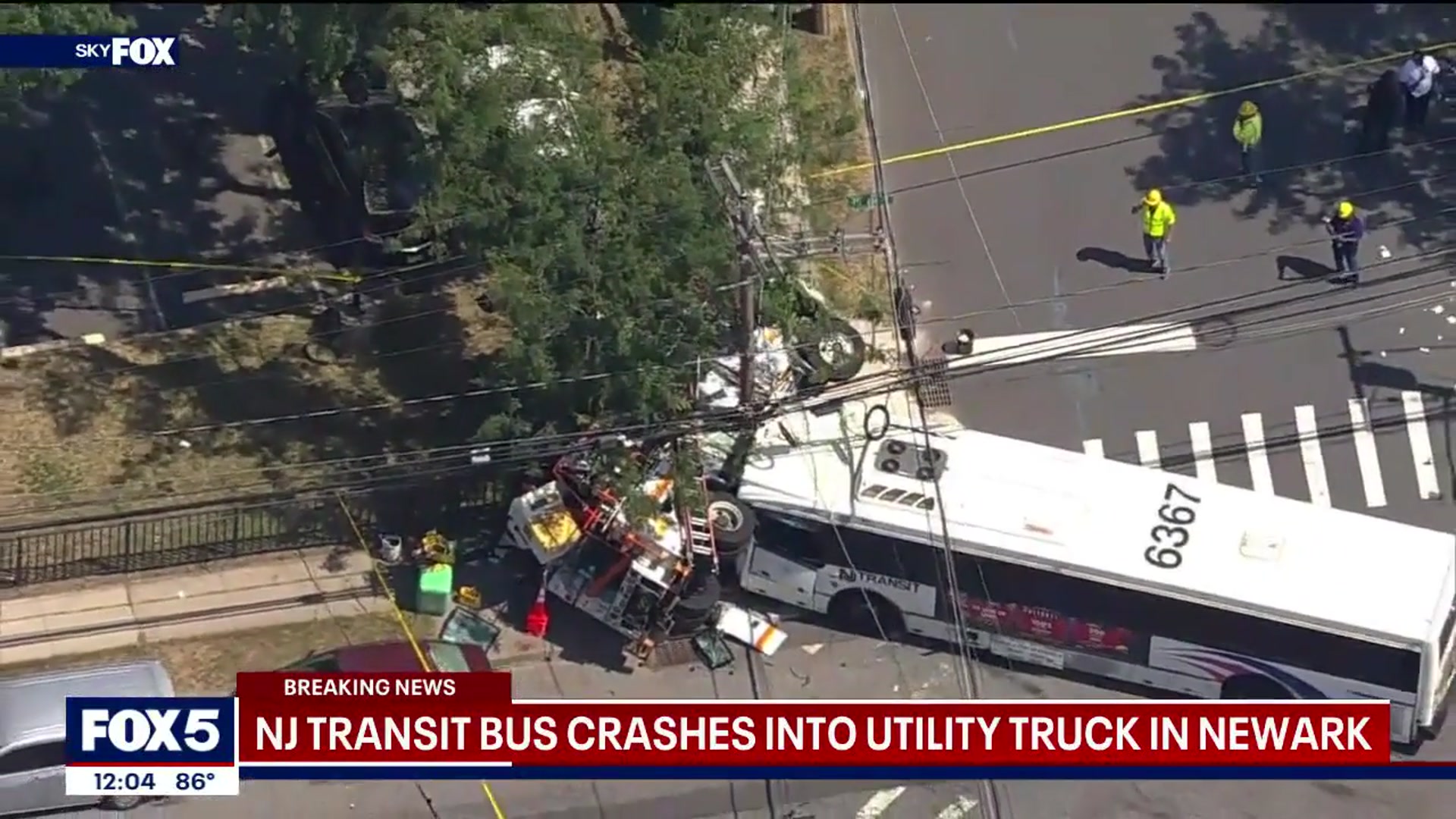 'Video thumbnail for NJ Transit bus collides with utility truck in Newark'