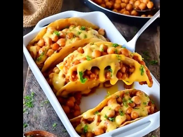 'Video thumbnail for Vegan Buffalo Chickpea Tacos with cheese sauce'
