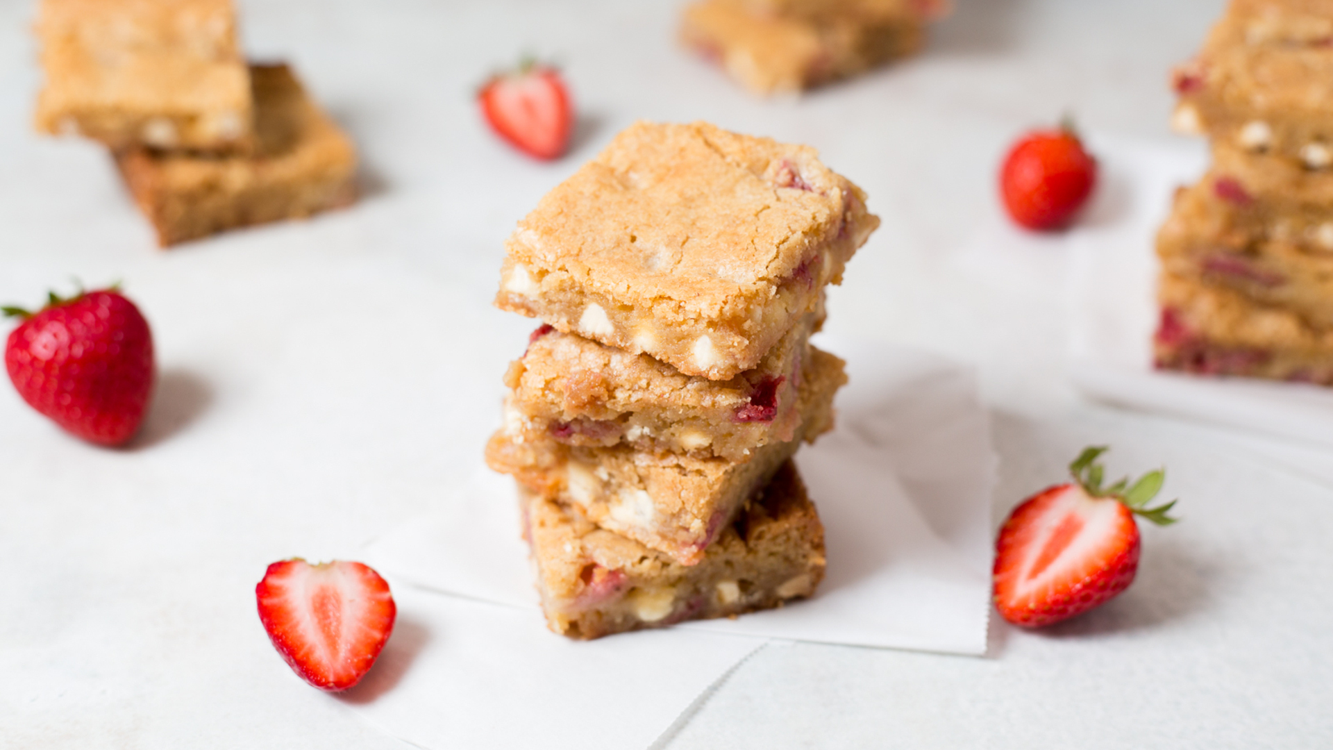 Video thumbnail for Strawberry White Chocolate Blondies Recipe