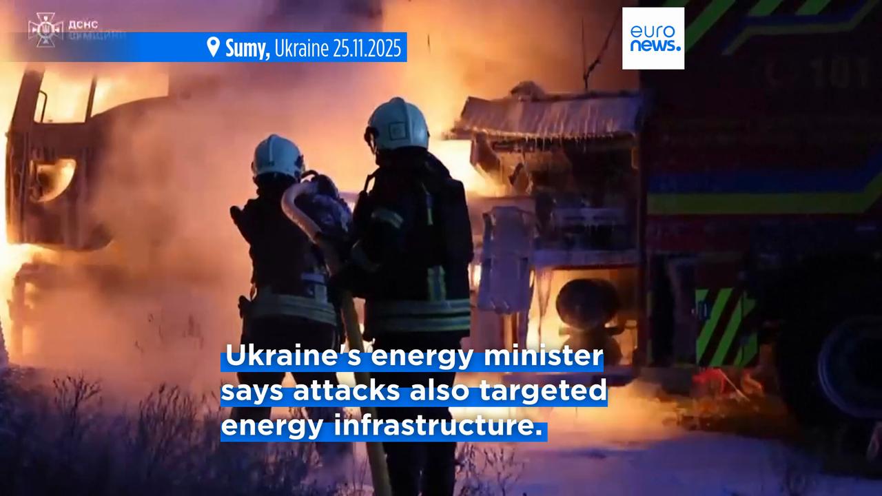 Video thumbnail for Six killed in overnight Russian strikes on Kyiv and Sumy amid renewed US efforts to end the fighting