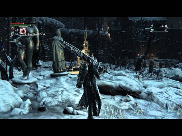 Video thumbnail for Bloodborne - Forsaken Cainhurst Castle: Courtyard Lamp Lit, Snowbeast (Gems) Combat Gameplay PS4