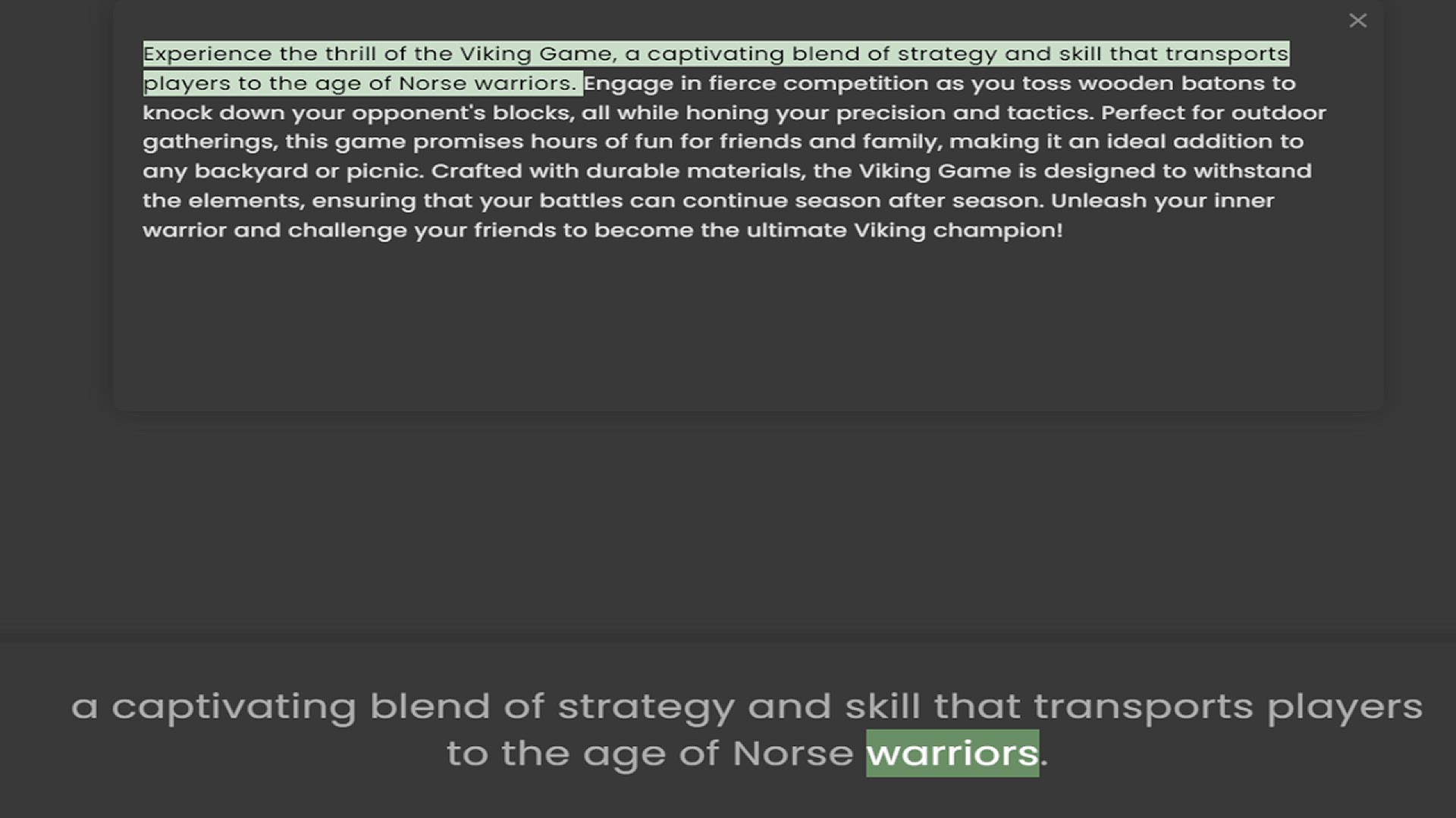 Video thumbnail for players to the age of Norse warriors. Engage in fierce competition as you toss wooden batons to knock down your opponent's blocks, all while honing your precision and tactics. Perfect for outdoor gatherings, this game promises hours o