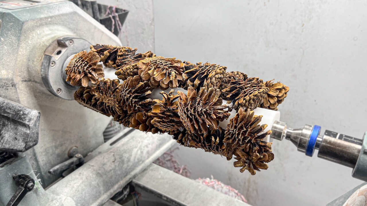 'Video thumbnail for Woodturning Pinecones in Epoxy Resin into a Functional Vase'