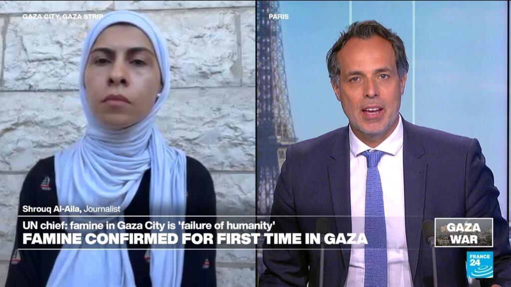'Video thumbnail for Famine confirmed for first time in Gaza, journalist Shrouq Al-Aila speaks to France24'