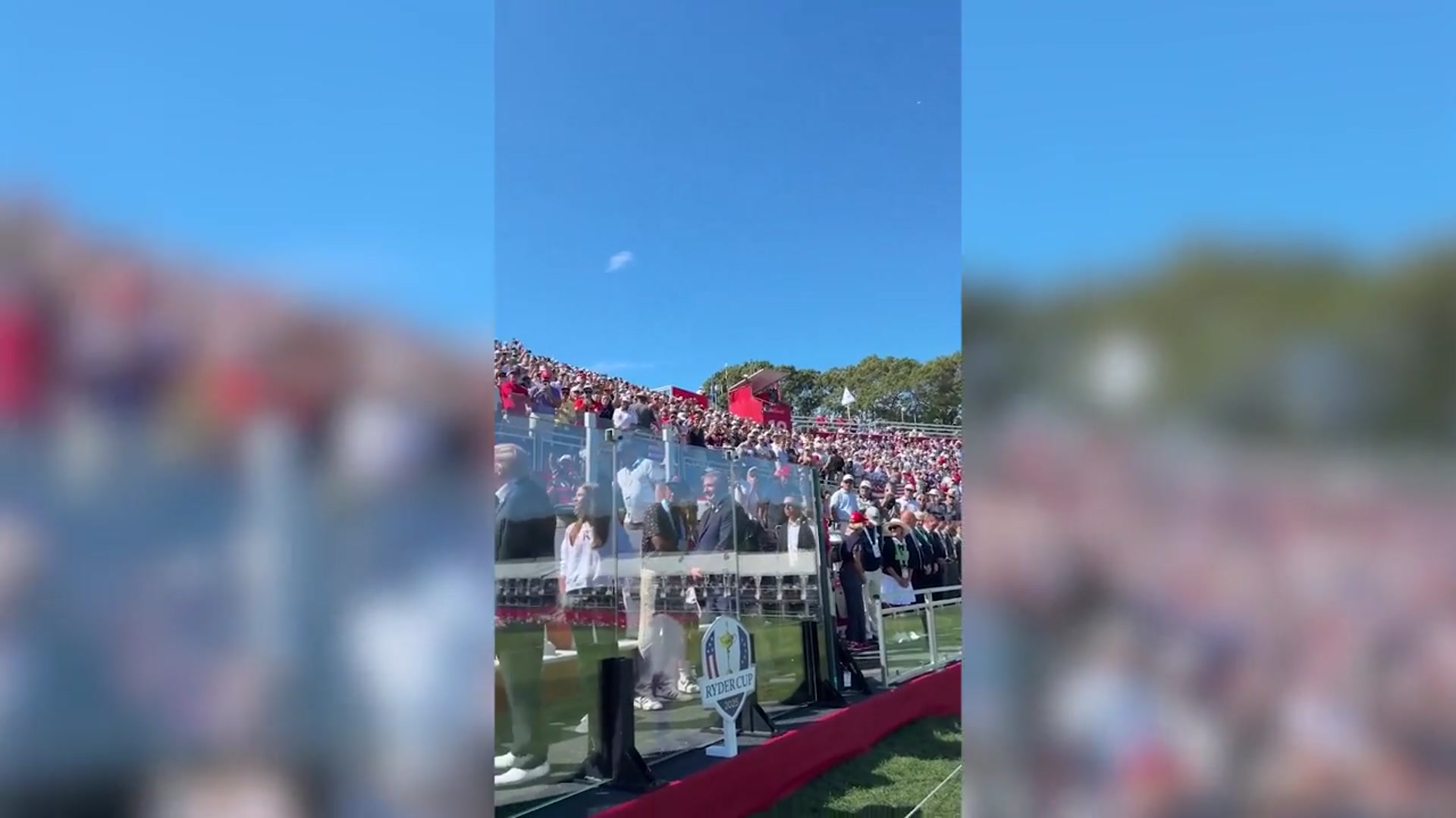 'Video thumbnail for Trump and granddaughter Kai greet crowd, players at Ryder Cup'